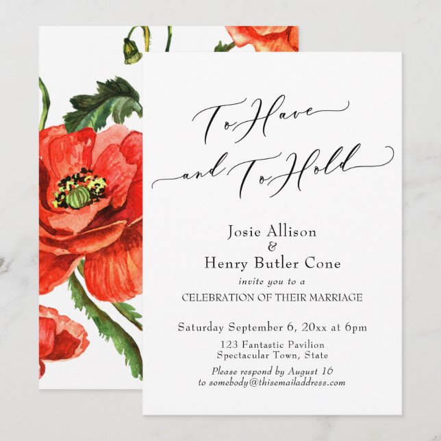 Invitation Réception de mariage To Have and To Hold, Coquelic (Devant / Derrière)