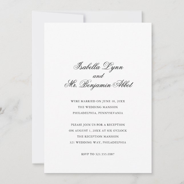 Invitation Réception de mariage traditionnelle noir et blanc (Devant)