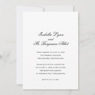 Invitation Réception de mariage traditionnelle noir et blanc