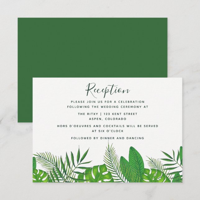Invitation Réception de mariage tropical à l'aquarelle sur la (Devant / Derrière)