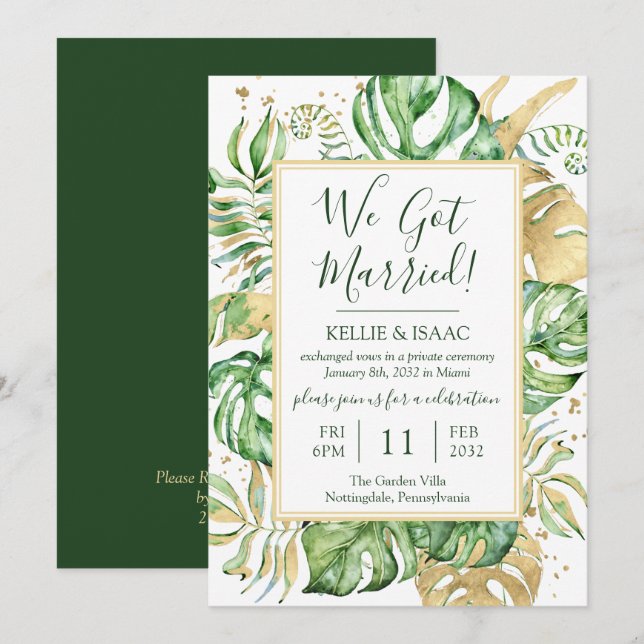 Invitation Réception de mariage tropical en fuite (Devant / Derrière)