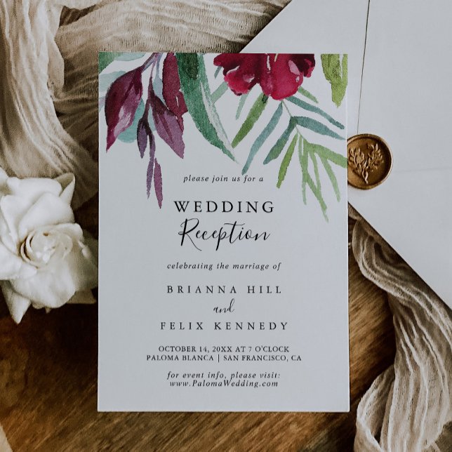 Invitation Réception de mariage tropical floral calligraphié (Créateur téléchargé)