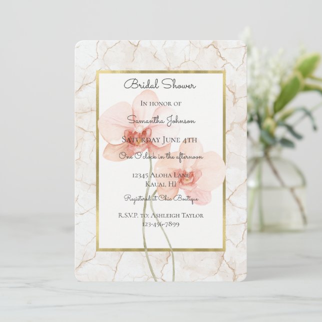 Invitation Réception de mariage tropical rose orchidée ivoire (Debout devant)