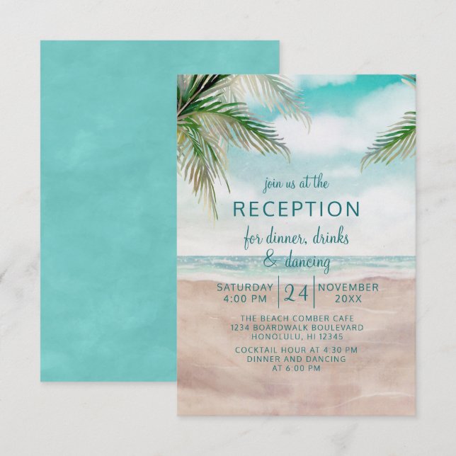 Invitation Réception de mariage tropical sur la plage Island  (Devant / Derrière)