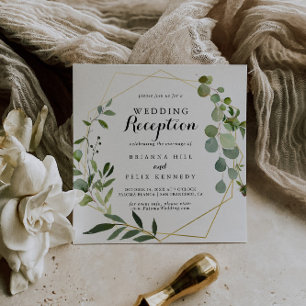 Invitation Réception de mariage tropical vert or géométrique