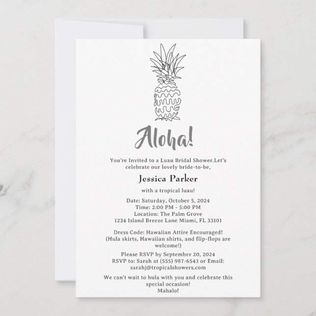 Invitation Réception de mariage tropicale hawaïenne sur le th (Devant)