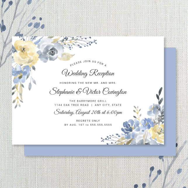 Invitation Réception de mariage uniquement avec fleurs bleues (Créateur téléchargé)