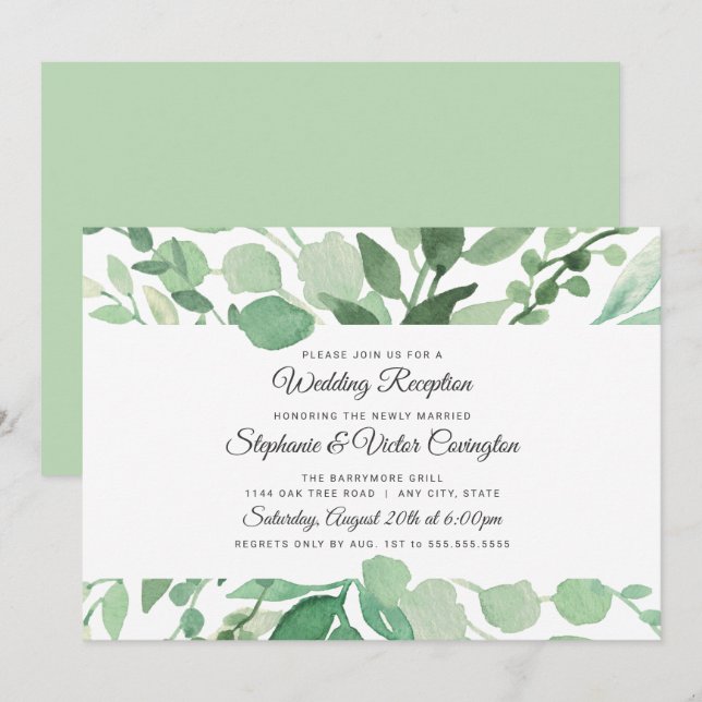 Invitation Réception de mariage uniquement avec verdure aquar (Devant / Derrière)