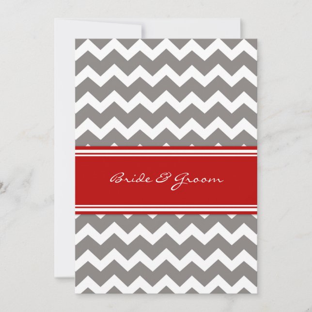 Invitation Réception De Mariage Uniquement Chevron Rouge Gris (Devant)