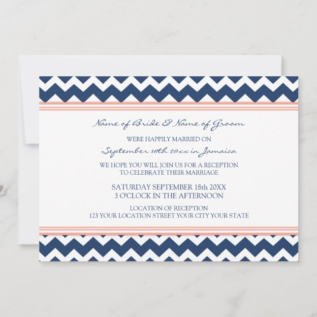 Invitation Réception De Mariage Uniquement Coral Blue Chevron (Dos)