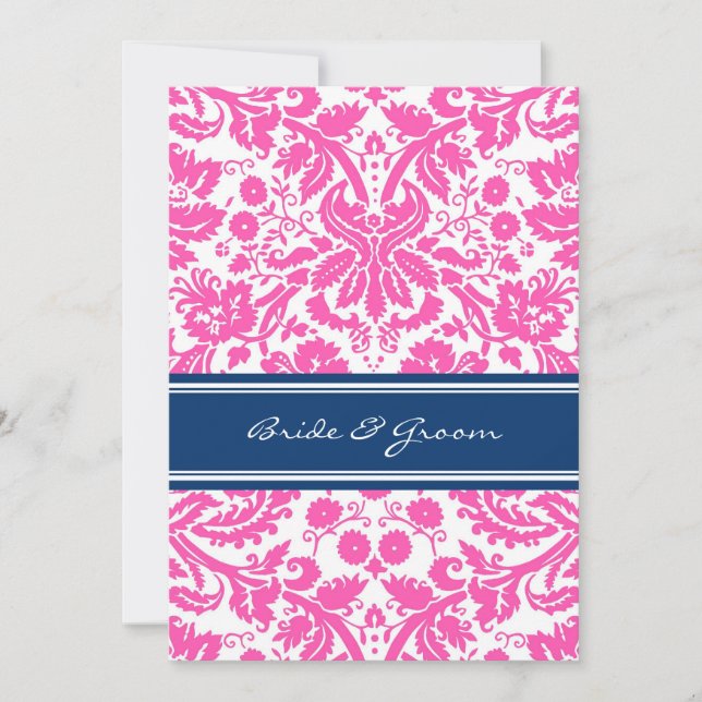 Invitation Réception De Mariage Uniquement Damas Roses Bleues (Devant)