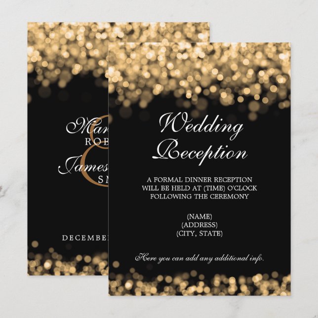Invitation Réception de mariage uniquement lumières dorées (Devant / Derrière)