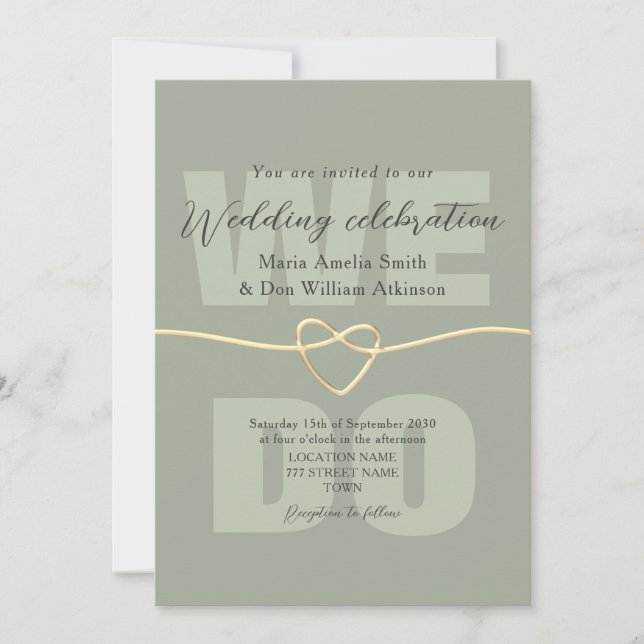 Invitation Réception de mariage Vert Sauge Moderne (Devant)