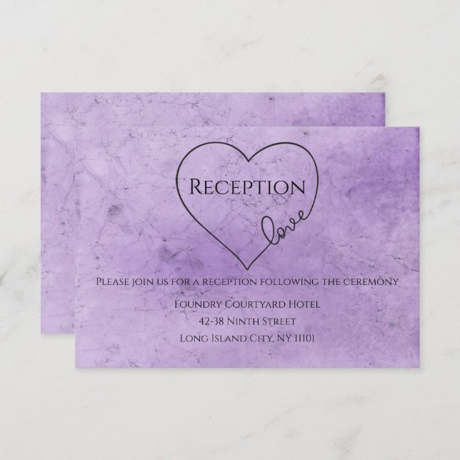 Invitation Réception de mariage violet cœur aquarelle vintage (Devant / Derrière)
