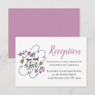 Invitation Réception de mariage violet Cœurs Flèches Amour