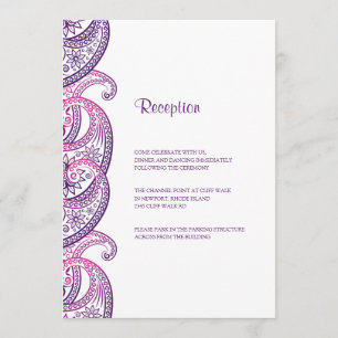 Invitation Réception de mariage violet et rose indienne Paisl
