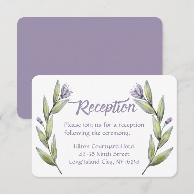 Invitation Réception de mariage violet Fleurs de laurier (Devant / Derrière)