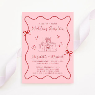 Invitation Réception de mariage Whimsical Rose Red Wavy Frame