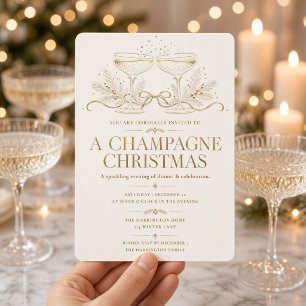 Invitation Réception de Noël au Champagne Ivory Gold