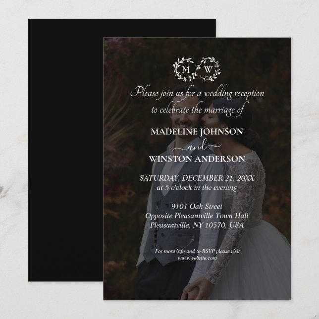 Invitation Réception de photo de mariage en noir et blanc mod (Devant / Derrière)