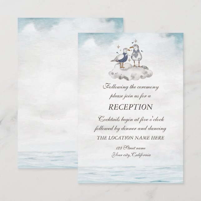 Invitation Réception de plage aux goélands à l'aquarelle  (Devant / Derrière)