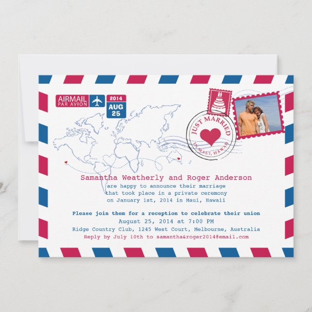 Invitation Réception de poste par avion Australie/Hawaii (Devant)