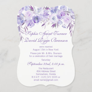 Invitation Réception de soirée florale bleu poussiéreux viole