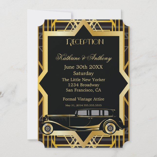Invitation Réception de style Gatsby des Années Folles (Devant)