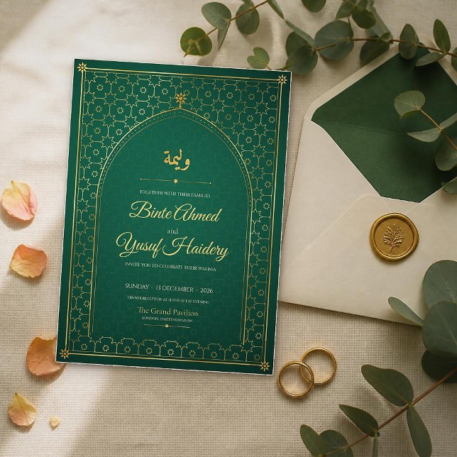 Invitation Réception de Walima Calligraphie Arabe Émeraude et (Créateur téléchargé)