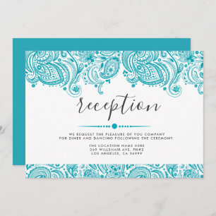 Invitation "Réception" Dentelle Turquoise Paisley