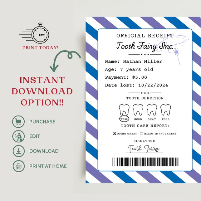 Invitation Réception des dents de lait imprimable (tooth fairy receipt, tooth fairy note, tooth fairy delay notification, tooth fairy)