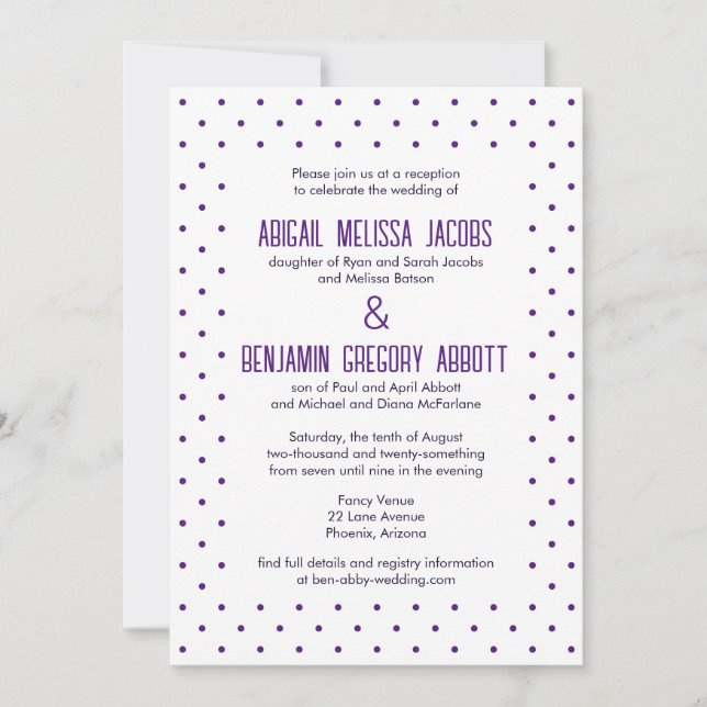 Invitation Réception des Purple Polka Dots avec 4 paires de p (Devant)