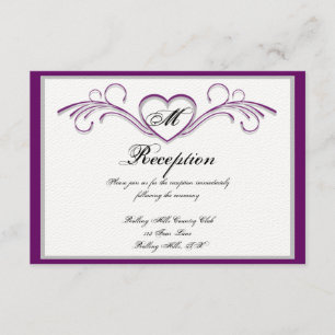 Invitation Réception du monogramme de l'éclair de coeur mauve