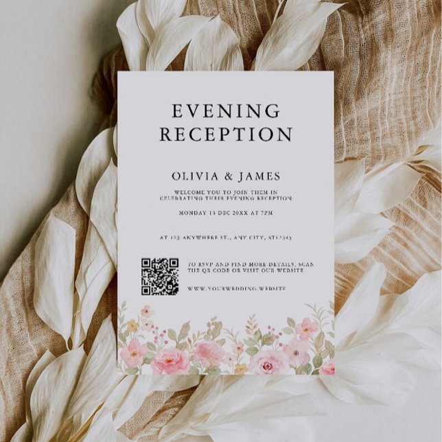 Invitation Réception du soir rose avec code QR rsvp (Rose Evening Reception with QR code rsvp Invitation)
