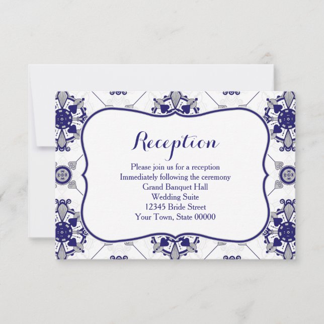 Invitation Réception élégante de motif de médaillon bleu roya (Devant)