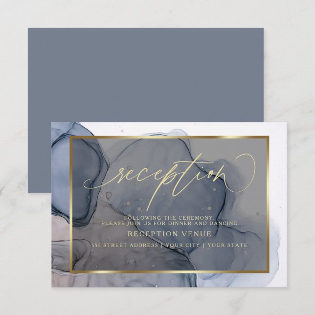 Invitation Réception Élégante De Taches D'Encre D'Alcool (Devant / Derrière)