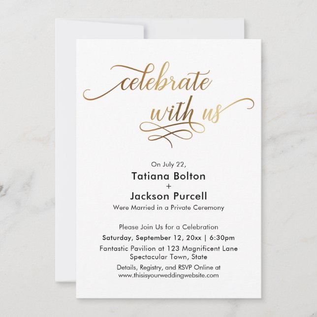 Invitation Réception élégante "Gold Script Celebrate with Us" (Devant)