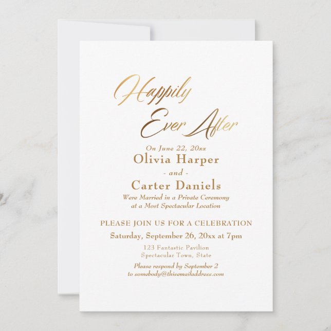 Invitation Réception élégante "Heureux pour toujours" en écri (Devant)