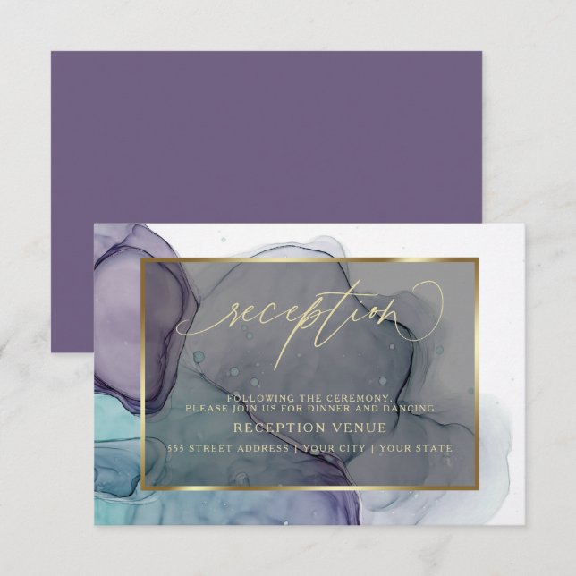 Invitation Réception élégante sarcelle prune pourpre fumée  (Devant / Derrière)