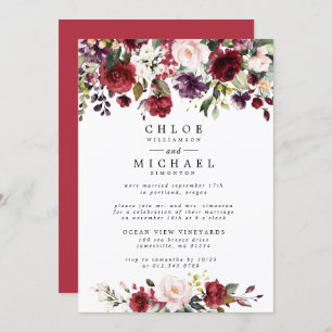 Invitation Réception en Elopement Rustique Floral Rouge et Ro