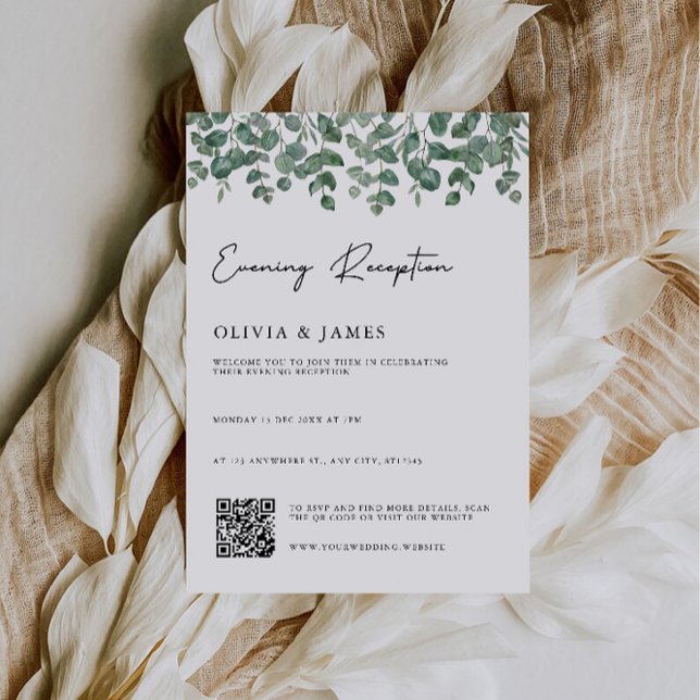 Invitation Réception en soirée verte avec code QR rsvp (Greenery Evening Reception with QR code rsvp Invitation)