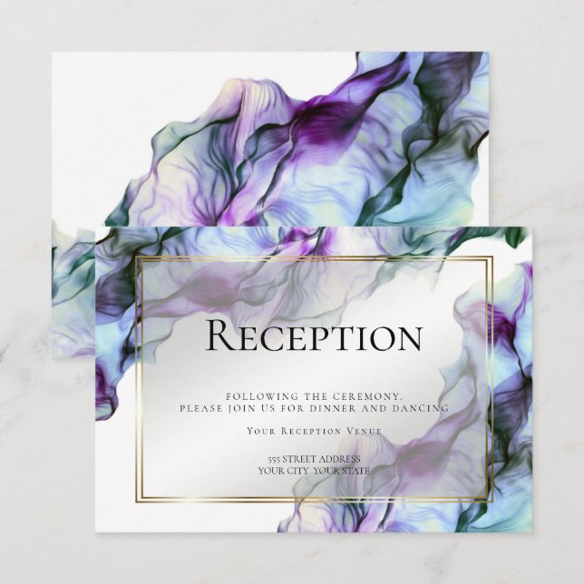 Invitation RÉCEPTION | Encre Aquarelle Abstraite Sarcelle Ind (Devant / Derrière)