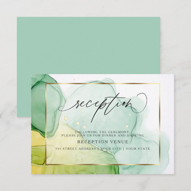 Invitation Réception Encre Moderne Verts et ors vifs (Devant / Derrière)