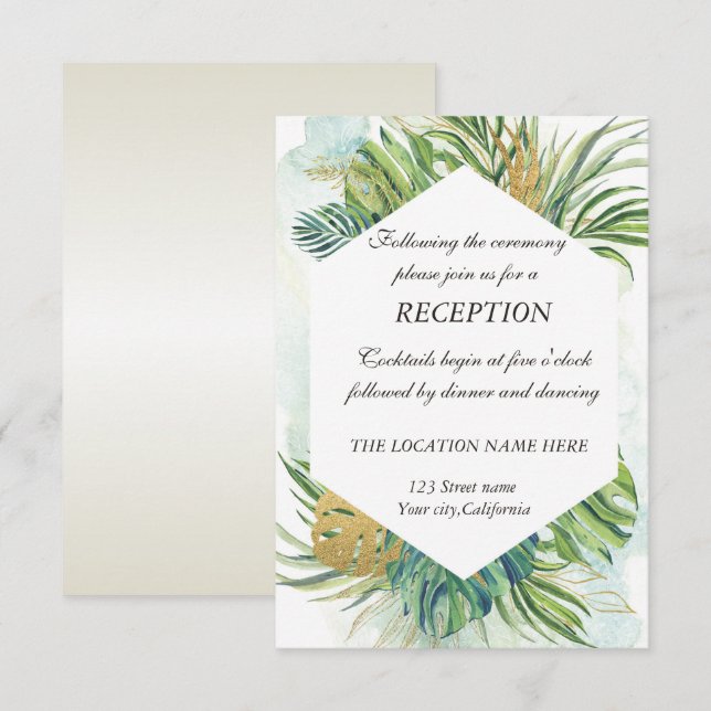 Invitation Réception estivale aux feuilles de palmier tropica (Devant / Derrière)