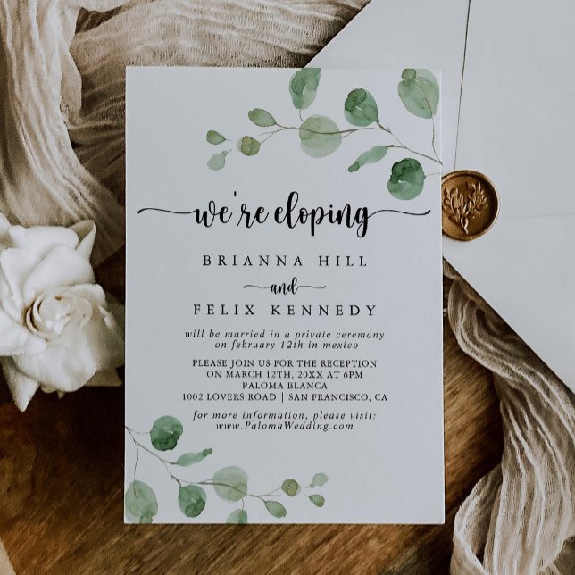 Invitation Réception Eucalyptus Elopement De Luxe Verte (Créateur téléchargé)