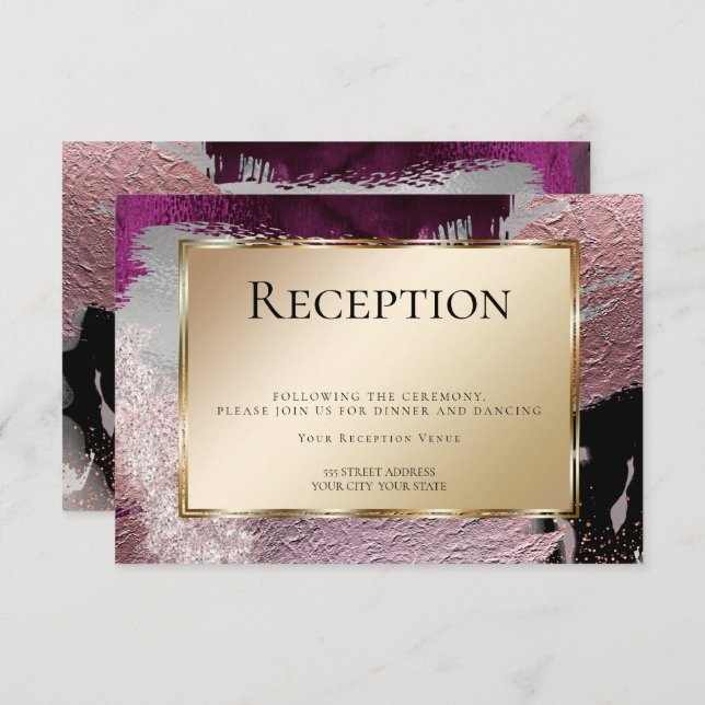 Invitation Réception| Faux Moderne Metallic Gold Berry Stroke (Devant / Derrière)
