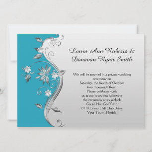 Invitation Réception fleurie Turquoise et argentée uniquement