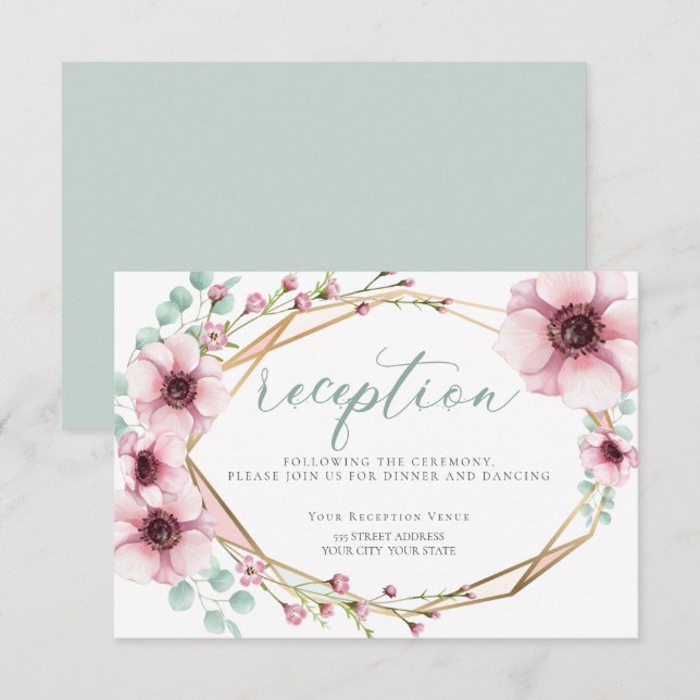 Invitation RÉCEPTION | Fleurs de printemps fraîches et feuill (Devant / Derrière)