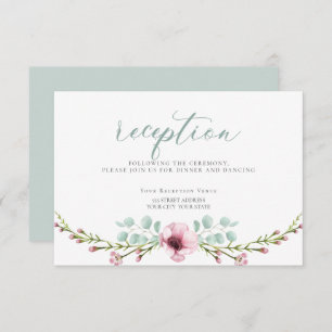 Invitation RÉCEPTION   Fleurs et feuillage d'anémones roses