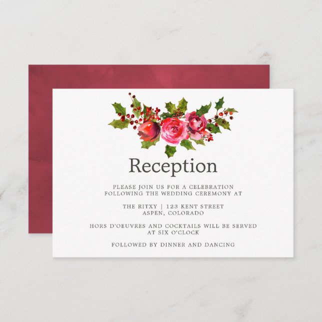 Invitation Réception Floral Holly, Mariage de Noël (Devant / Derrière)